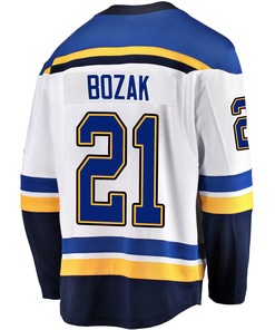 St. Louis Blues Tyler Bozak 21 Away 2022 Stanley Cup Playoffs Breakaway Men Jersey - White - Robokeg
