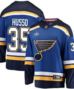 St. Louis Blues Ville Husso 35 Home 2022 Stanley Cup Playoffs Breakaway Men Jersey - Royal - Robokeg