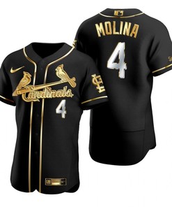 St. Louis Cardinals #4 Yadier Molina Mlb Golden Brandedition Black Jersey Gift For Cardinals Fans - Robokeg