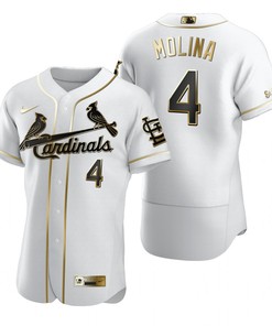 St. Louis Cardinals #4 Yadier Molina Mlb Golden Brandedition White Jersey Gift For Cardinals Fans - Robokeg