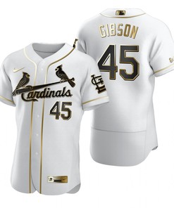 St. Louis Cardinals #45 Bob Gibson Mlb Golden Brandedition White Jersey Gift For Cardinals Fans - Robokeg