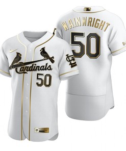 St. Louis Cardinals #50 Adam Wainwright Mlb Golden Brandedition White Jersey Gift For Cardinals Fans - Robokeg