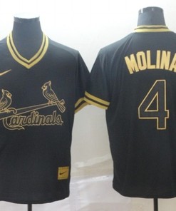St Louis Cardinals Yadier Molina #4 Mlb Gold Brandedition Black Jersey - Robokeg
