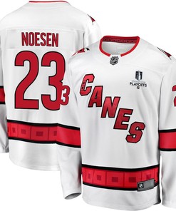 Stefan Noesen 23 Carolina Hurricanes Stanley Cup 2023 Playoffs Patch Away Breakaway Men Jersey - White - Robokeg