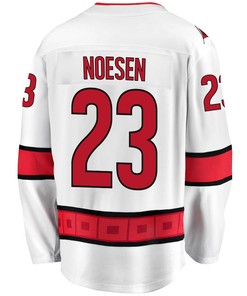 Stefan Noesen 23 Carolina Hurricanes Stanley Cup 2023 Playoffs Patch Away Breakaway Men Jersey - White - Robokeg