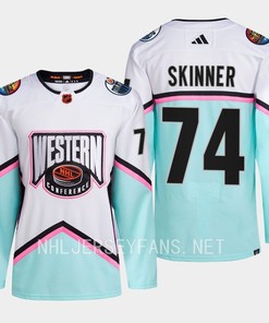 Stuart Skinner 74 Edmonton Oilers 2023 All-Star Game Jersey White Equipment - Robokeg