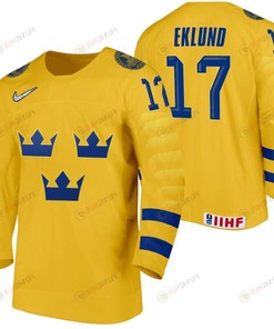 Sweden Hockey William Eklund 2022 IIHF World Junior Championship Gold Home Jersey Jersey - Robokeg