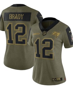 Tampa Bay Buccaneers Tom Brady 12 Nfl Olive 2021 Salute To Service Retired Player Women Jersey For Buccaneers Fans - Robokeg