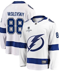Tampa Bay Lightning Andrei Vasilevskiy 88 Away 2022 Stanley Cup Champions Breakaway Men Jersey - White - Robokeg