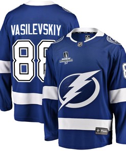 Tampa Bay Lightning Andrei Vasilevskiy 88 Home 2022 Stanley Cup Champions Breakaway Men Jersey - Blue - Robokeg