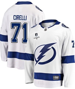 Tampa Bay Lightning Anthony Cirelli 71 Away 2022 Stanley Cup Playoffs Breakaway Men Jersey - White - Robokeg