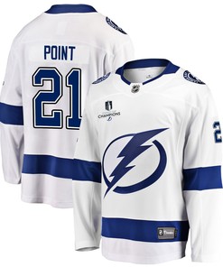 Tampa Bay Lightning Brayden Point 21 Away 2022 Stanley Cup Champions Breakaway Men Jersey - White - Robokeg