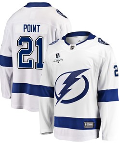 Tampa Bay Lightning Brayden Point 21 Away 2022 Stanley Cup Playoffs Breakaway Men Jersey - White - Robokeg