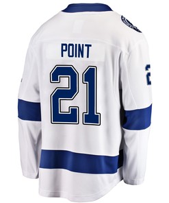 Tampa Bay Lightning Brayden Point 21 Away 2022 Stanley Cup Playoffs Breakaway Men Jersey - White - Robokeg