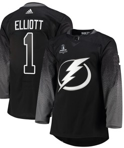 Tampa Bay Lightning Brian Elliott 1 Alternate 2022 Stanley Cup Playoffs Breakaway Men Jersey - Black - Robokeg