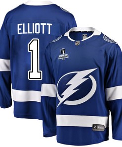 Tampa Bay Lightning Brian Elliott 1 Home 2022 Stanley Cup Playoffs Breakaway Men Jersey - Blue - Robokeg