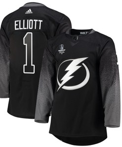 Tampa Bay Lightning Brian Elliott 1 alternate 2022 Stanley Cup Final Breakaway Men Jersey - black - Robokeg
