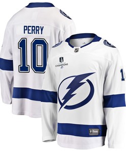 Tampa Bay Lightning Corey Perry 10 Away 2022 Stanley Cup Champions Breakaway Men Jersey - White - Robokeg