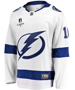 Tampa Bay Lightning Corey Perry 10 Away 2022 Stanley Cup Playoffs Breakaway Men Jersey - White - Robokeg