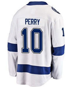 Tampa Bay Lightning Corey Perry 10 Away 2022 Stanley Cup Playoffs Breakaway Men Jersey - White - Robokeg