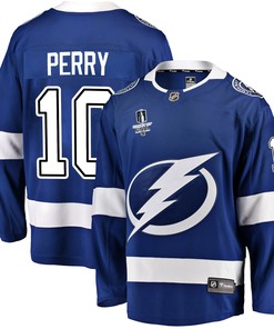 Tampa Bay Lightning Corey Perry 10 Home 2022 Stanley Cup Final Breakaway Men Jersey - Blue - Robokeg