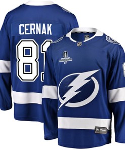 Tampa Bay Lightning Erik Cernak 81 Home 2022 Stanley Cup Champions Breakaway Men Jersey - Blue - Robokeg