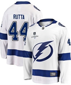 Tampa Bay Lightning Jan Rutta 44 Away 2022 Stanley Cup Champions Breakaway Men Jersey - White - Robokeg