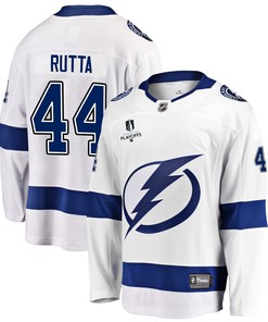 Tampa Bay Lightning Jan Rutta 44 Away 2022 Stanley Cup Playoffs Breakaway Men Jersey - White - Robokeg