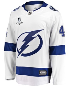 Tampa Bay Lightning Jan Rutta 44 Away 2022 Stanley Cup Playoffs Breakaway Men Jersey - White - Robokeg