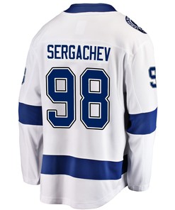Tampa Bay Lightning Mikhail Sergachev 98 Away 2022 Stanley Cup Champions Breakaway Men Jersey - White - Robokeg