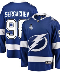 Tampa Bay Lightning Mikhail Sergachev 98 Away 2022 Stanley Cup Final Breakaway Men Jersey - White - Robokeg