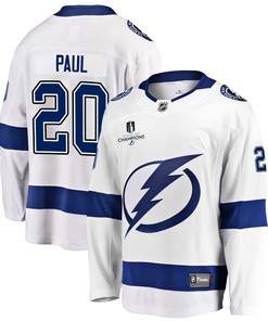 Tampa Bay Lightning Nick Paul 20 Away 2022 Stanley Cup Champions Breakaway Men Jersey - White - Robokeg