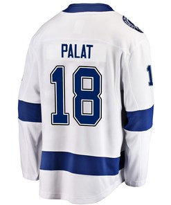 Tampa Bay Lightning Ondrej Palat 18 Away 2022 Stanley Cup Champions Breakaway Men Jersey - White - Robokeg