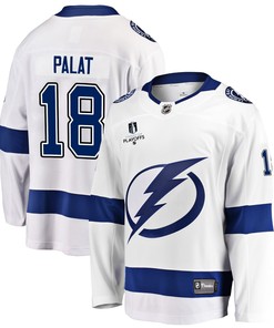 Tampa Bay Lightning Ondrej Palat 18 Away 2022 Stanley Cup Playoffs Breakaway Men Jersey - White - Robokeg