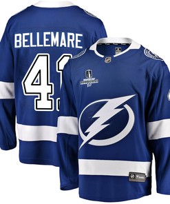 Tampa Bay Lightning Pierre-Edouard Bellemare 41 Home 2022 Stanley Cup Champions Breakaway Men Jersey - Blue - Robokeg