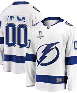 Tampa Bay Lightning Stanley Cup 2023 Playoffs Patch Away Breakaway Custom Men Jersey - White - Robokeg