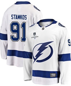 Tampa Bay Lightning Steven Stamkos 91 Away 2022 Stanley Cup Champions Breakaway Men Jersey - White - Robokeg