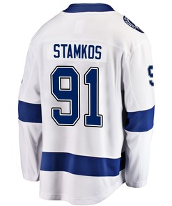 Tampa Bay Lightning Steven Stamkos 91 Away 2022 Stanley Cup Playoffs Breakaway Men Jersey - White - Robokeg