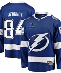 Tanner Jeannot 84 Tampa Bay Lightning Stanley Cup 2023 Playoffs Patch Home Breakaway Men Jersey - Blue - Robokeg