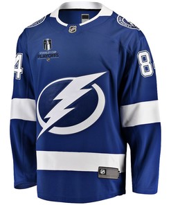 Tanner Jeannot 84 Tampa Bay Lightning Stanley Cup 2023 Playoffs Patch Home Breakaway Men Jersey - Blue - Robokeg