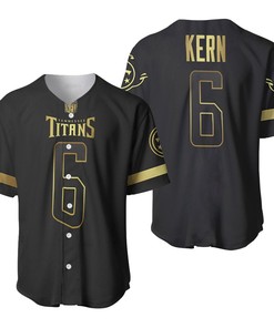 Tennessee Titans Brett Kern #6 Nfl America Football Team Logo Black Golden Brandedition 3d Designed Allover Gift For Titans Fans Baseball Jersey - Robokeg