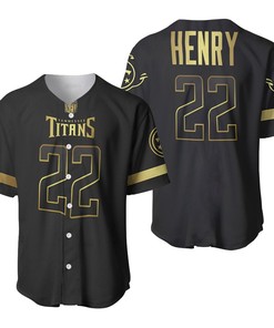 Tennessee Titans Derrick Henry #22 Nfl America Football Team Logo Black Golden Brandedition 3d Designed Allover Gift For Titans Fans Baseball Jersey - Robokeg