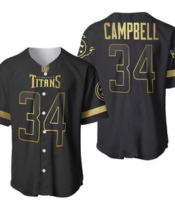 Tennessee Titans Earl Campbell #34 Nfl America Football Team Logo Black Golden Brandedition 3d Designed Allover Gift For Titans Fans Baseball Jersey - Robokeg