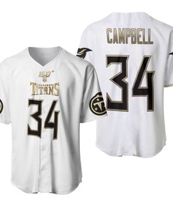 Tennessee Titans Tommie Campbell #34 Nfl Great Player White 100th Season Golden Brandedition Jersey Style Gift For Titans Fans Baseball Jersey - Robokeg