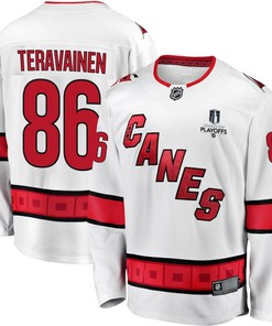 Teuvo Teravainen 86 Carolina Hurricanes Stanley Cup 2023 Playoffs Patch Away Breakaway Men Jersey - White - Robokeg