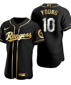 Texas Rangers #10 Michael Young Mlb Golden Brandedition Black Jersey Gift For Rangers Fans - Robokeg