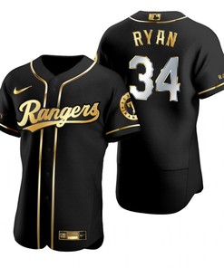 Texas Rangers #34 Nolan Ryan Mlb Golden Brandedition Black Jersey Gift For Rangers Fans - Robokeg