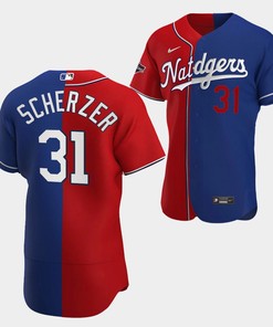 Texas Rangers Jersey, Max Scherzer Dodgers Nationals Outstanding Pitcher Red Royal 31 Jersey Split Edition - Robokeg