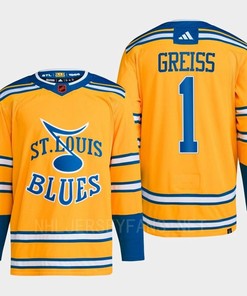 Thomas Greiss 1 Reverse Retro 2.0 2022 St. Louis Blues Yellow Jersey Primegreen - Robokeg