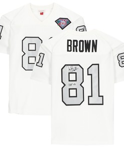 Tim Brown Oakland Raiders Autographed Mitchell & Ness Nfl 75th Anniversary Jersey With Hof 2015 Inscription - Robokeg